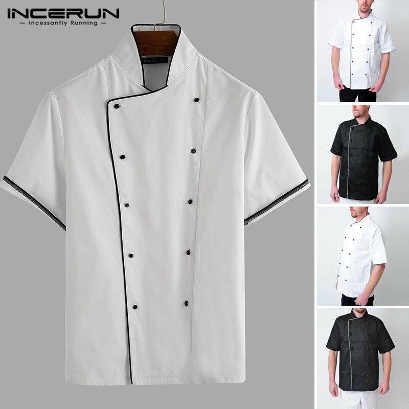 Incerun unisex kock uniform kortärmad dubbelknäppt arbetsjacka ståkrage matservering catering kök servitör toppar 5xl