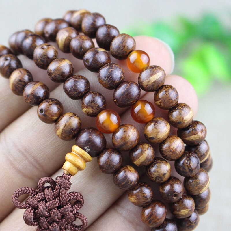 7mm Tibetaans Boeddhisme 108 Kleine Houten-vis Bodhi Zaden Mala Ketting