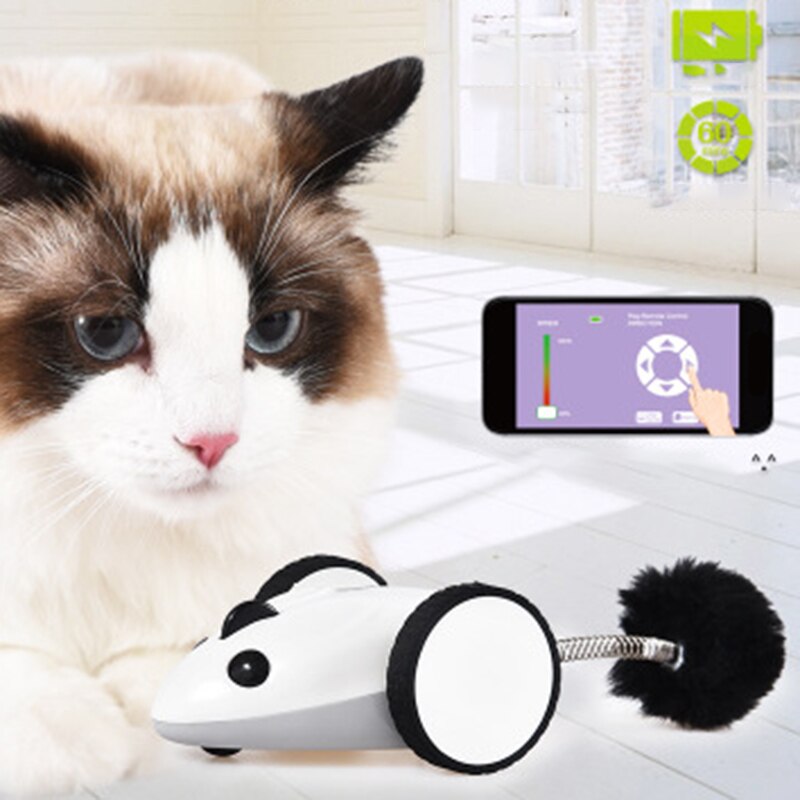 Cat Electric Mouse Racer Automatic Irregular Moving 360 degree Rotation Interactive App Control USB Charging Pet Toys