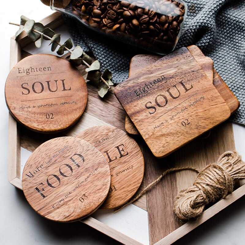 3 uds posavasos de taza cuadrado redondo posavasos madera bebida vaso aislante de calor estera de madera posavasos para taza Mesa mantel accesorios de cocina