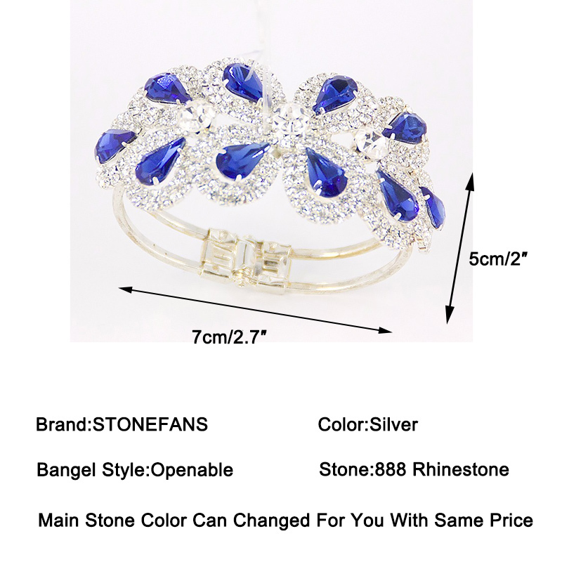 StoneFans Brand Bangles Blue Bangle Bracelet Rhinestone Bangle Bracelets For Womens Ladies Crystal Rhinestone Bangles