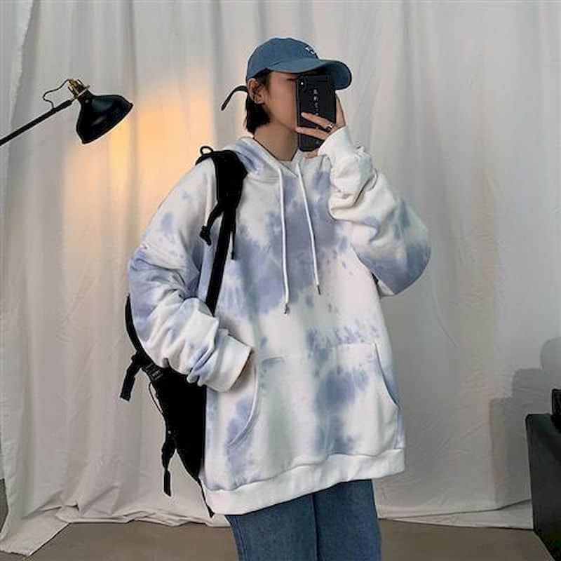 Par bære hættetrøjer niche sense efterår koreansk tie-dye sweatshirt herre trendy ins forår og efterår tynd jakke: Himmelblå / Xxl