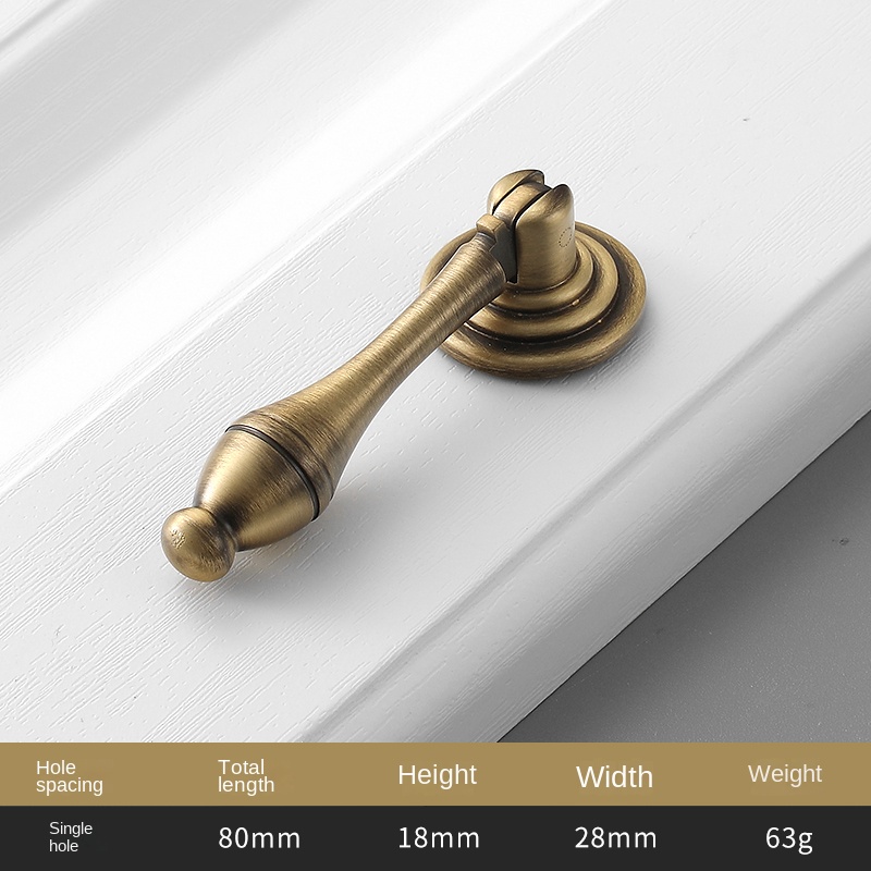 American pure copper solid furniture closet door brass single hole handle Chinese vintage cabinet drawer copper handle