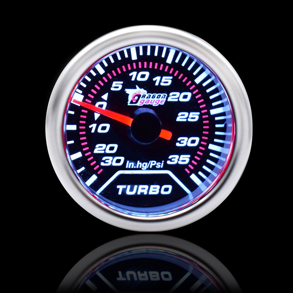 Jauge Turbo Boost Universelle 52 Mm - Lumière LED Blanche - Lecture -1 à +2 Bar - Pour Voiture Turbo - Facile à Installer