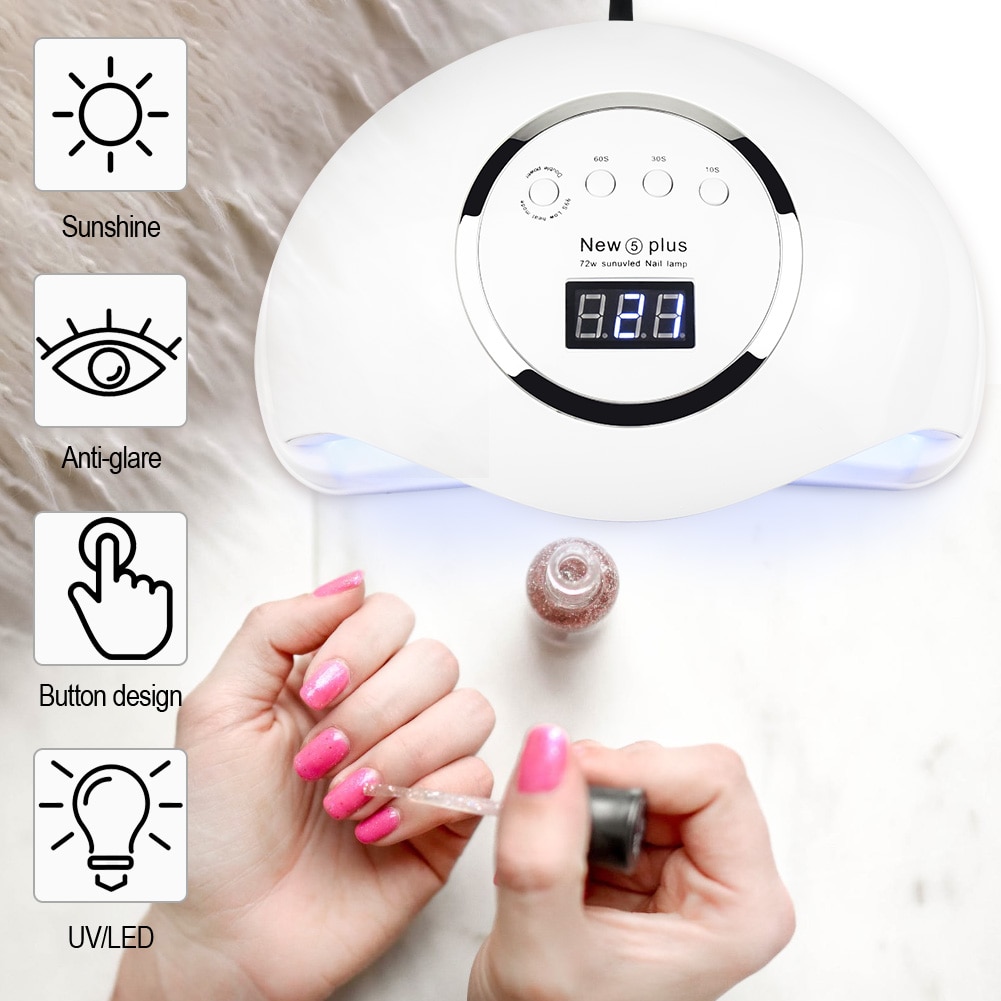 Lámpara UV LED para secado de uñas, lámpara para manicura, esmalte de uñas en Gel, 72/54/48/40/36W, lámpara LCD para dos manos