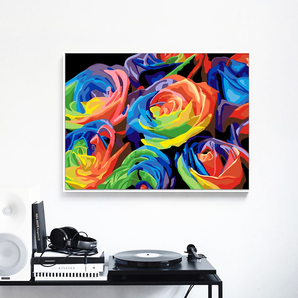 Pintura al Óleo de Rosas Rojas Diseño de Números para Adultos y Niños