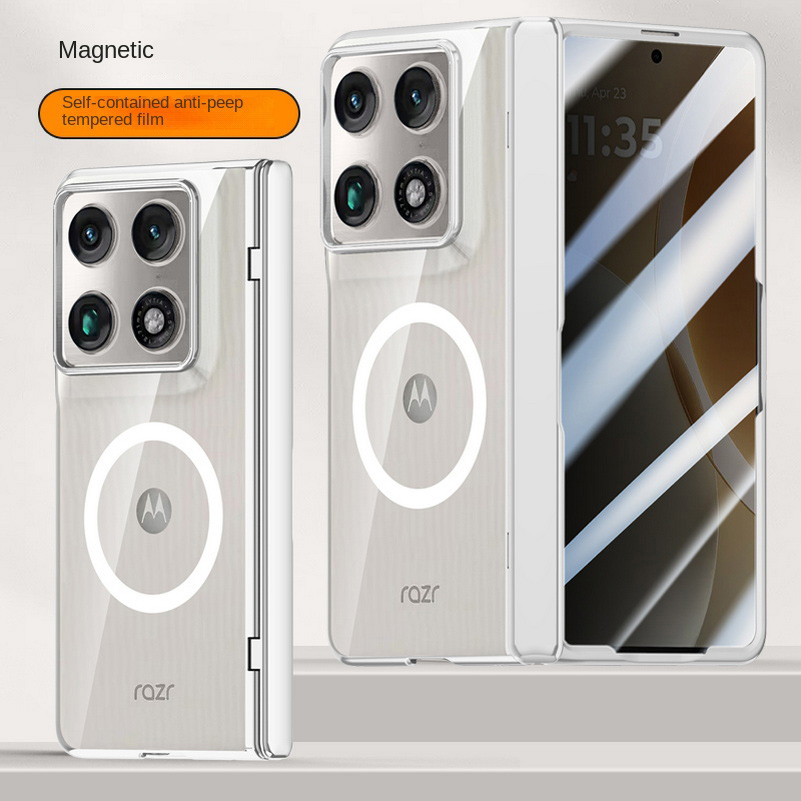 Con anello magnetico, protezione per schermo trasparente in vetro temperato, custodia per Motorola Razr Fold con coperchio posteriore a molla: Blu scuro