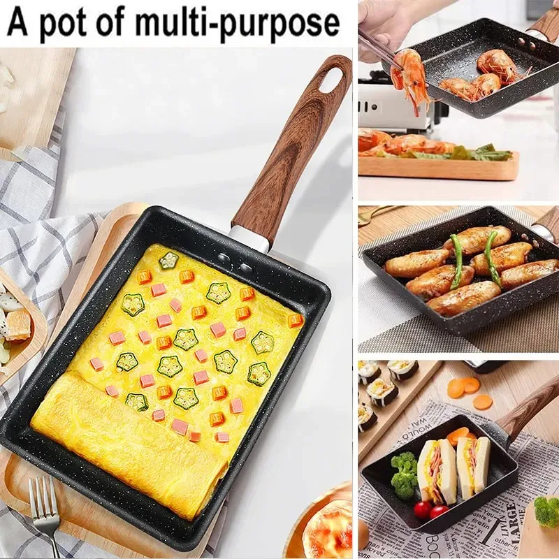 Sartén antiadherente para tortilla Tamagoyaki Wok, sartén japonesa para huevos, sartén rectangular para tamago, sartén pequeña para huevos con herramientas de cocina