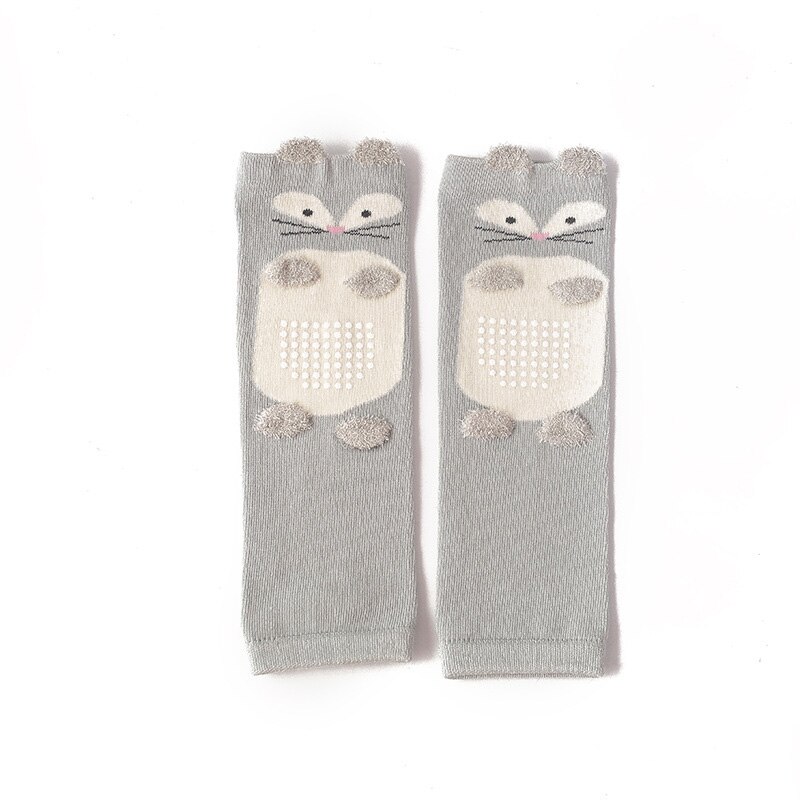 Joelheiras de raposa com desenhos, meias de joelho fofas para meninos e meninas engatinhando, outono e inverno, antiderrapantes e protetor de segurança para crianças: grey