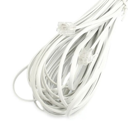 White Male 6P2C RJ11 Plug Telephone Fax Modem Line Cable 14M for Landline Telephone