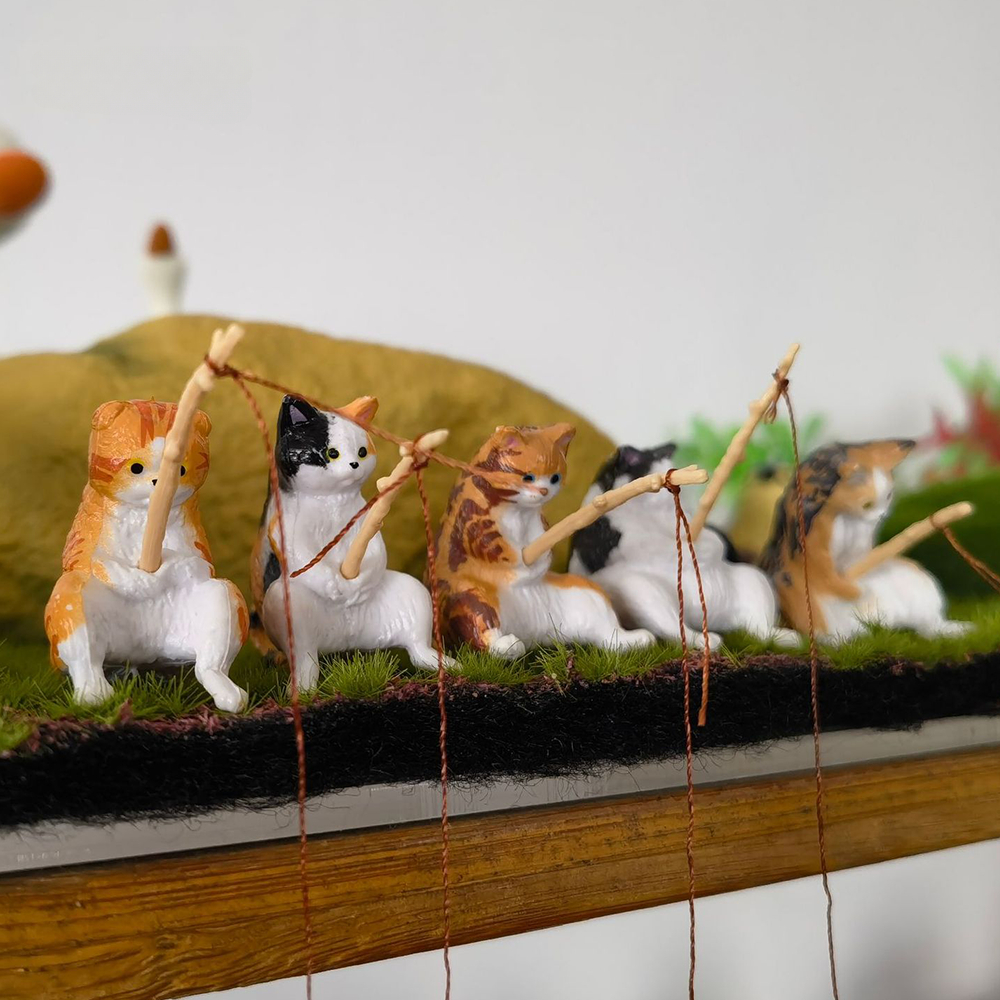 Fuuny-decoración creativa para acuario, accesorios pequeños para acuario de gato de pesca, adorno de paisajismo, accesorios para pecera Diy
