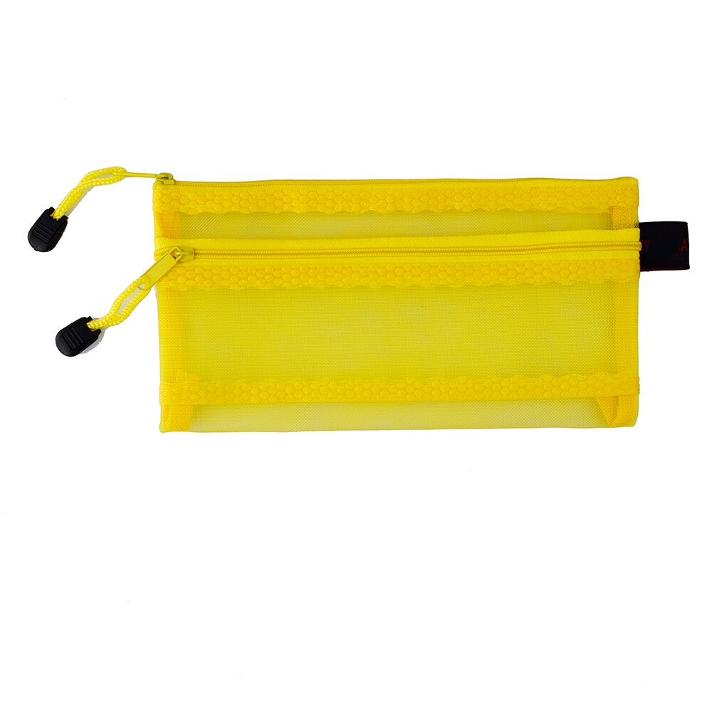 Studerende  a6 lærred lynlås dokumentlommer dobbelt lag mesh zip fil poser opbevaring blyant organizer pen brevpapirholder: Gul