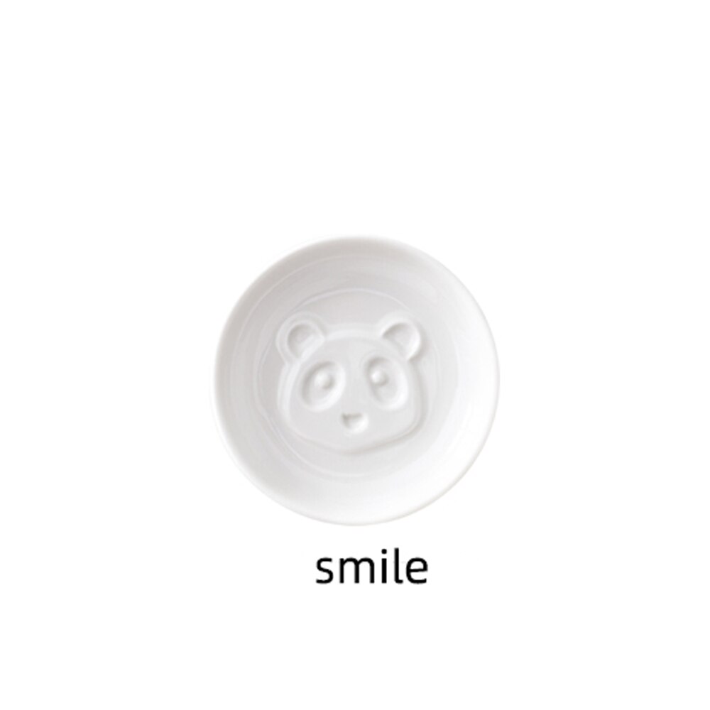 MUZITY Ceramic Sauce Dish Porcelain Panda Soy Sauce Dish Embossed Seasoning Small Dish: Round-Smile 2pcs