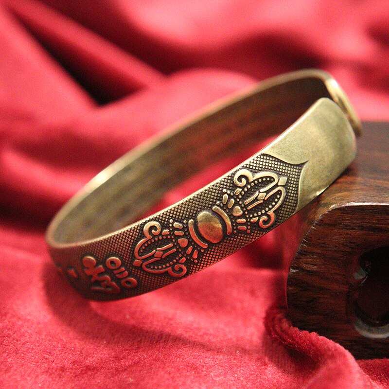 Nepal handgjorda vintage mässingsarmband sex-ord mantra män och kvinnor tibetanska buddhistiska sutra graverade lucky open armband smycken