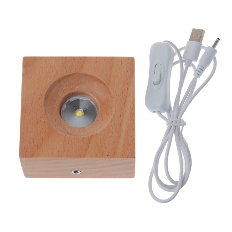 Handmade Wood Rectangle Round Oval Shape LED Display Base Resin Art Ornament Wooden Night Lighted Base Stand Crafts
