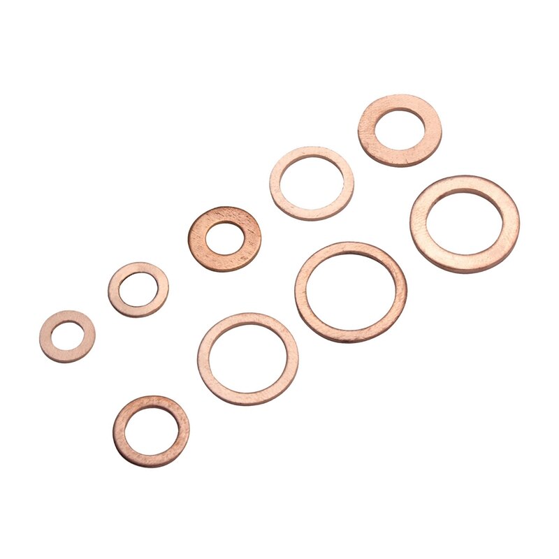 200Pcs 9 Sizes Copper Washers Assorted Solid Copper Gasket Washers Sealing Ring Set Hardware Kit M5/6/8/10/12/14 with Plastic Ca