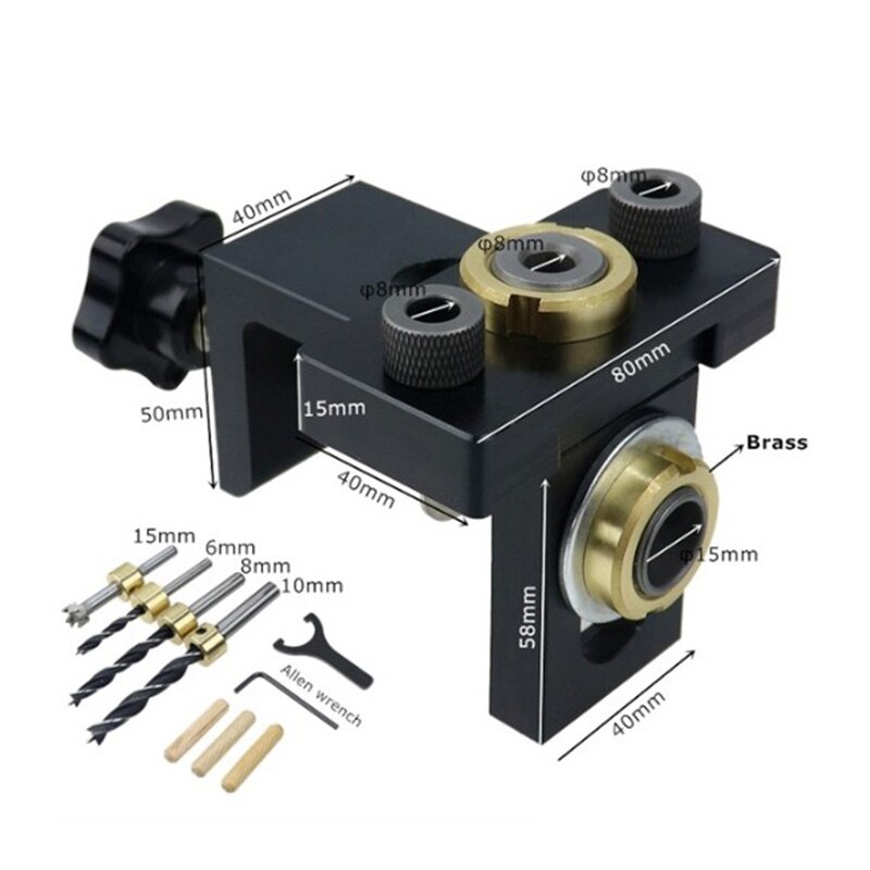 Hout Doweling Jig Pocket Gat Boren Locator Jig Kit Met 6/8/10Mm Boor Verticale Boor gids Gat Puncher Gereedschap