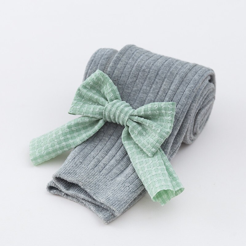 Mallas de algodón con lazo para niña, pantalones de otoño, pantalón de niña pequeña, tejido, Primavera: Gray / XL(120-135CM)