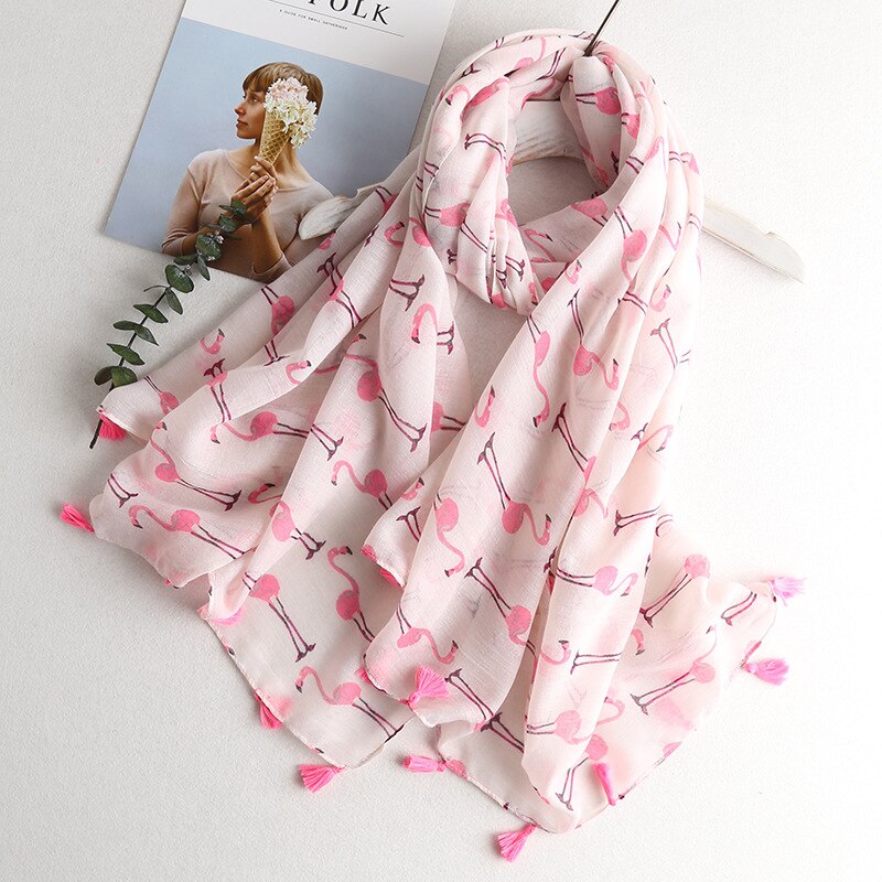 Yishine Leuke Roze Flamingo Animal Prints met Kwastje Mode Sjaal Sjaals voor Vrouwen Meisje Zomer Wraps Sjaals Strand Lady Sjaal