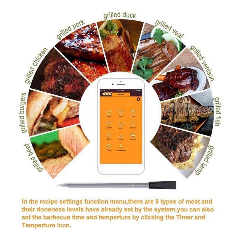 Trådløs kød mad bøf termometer til ovn grill grill ryger rotisserie køkken smart digital bluetooth grill tilbehør