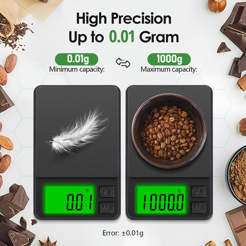 [1000g Digital Scale] Portable Precision Digital Pocket Scale Food ScaleJewelry ScaleBacklit LCDProtective Cover Kitchen Coffee