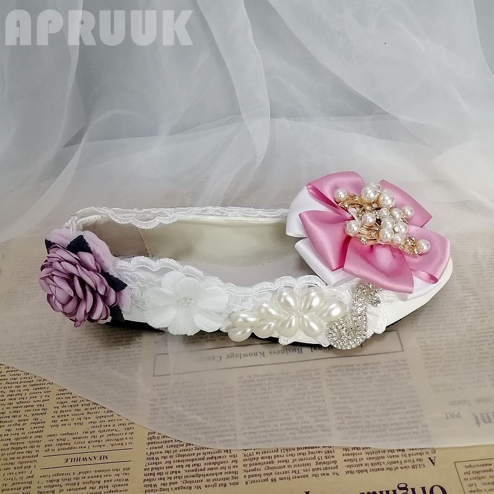 Floral Spliced Gray Cowhide Flats With Pink Rose Applique And Beaded Ankle Strap main image 1