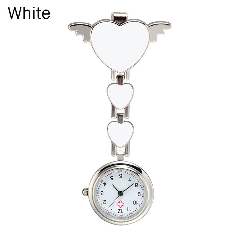 Relojes diales de bolsillo para enfermera, broche redondo de cuarzo con banda de Ángel, relojes colgantes para Doctor TT @ 88: Blanco