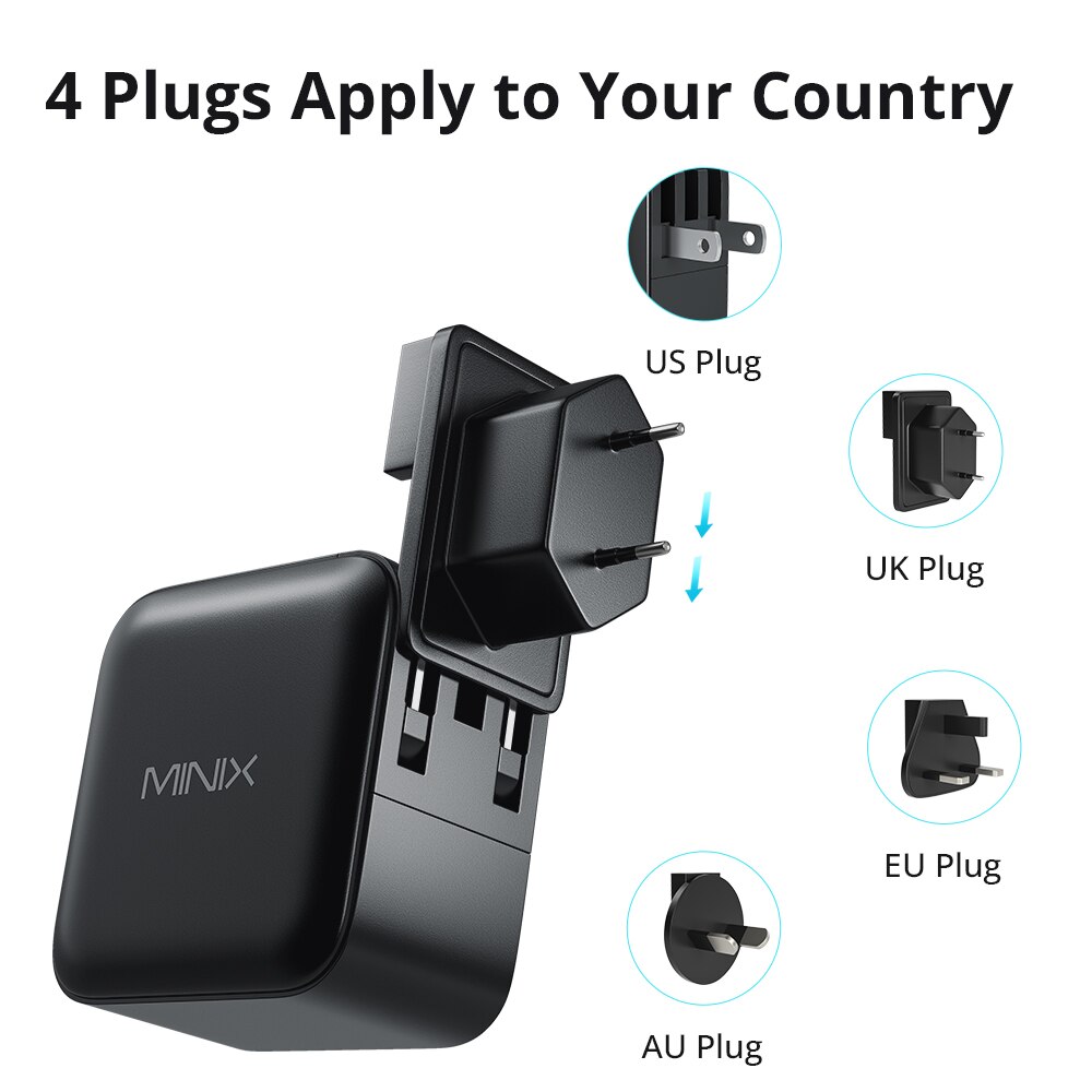 Minix neo p1 66w carregador de gan usb carregador rápido para macbook 3 portas tipo c carregador rápido ue/eua/reino unido/au plug adaptador para iphone ipad