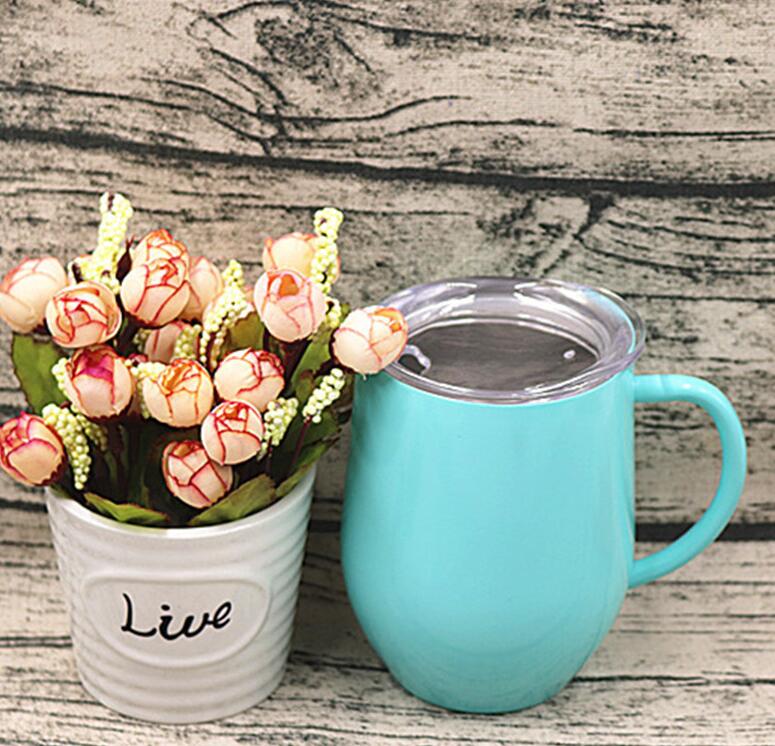 12oz bpa gratis dobbel vegg rustfritt stål melk drikke øl термокружка kopp egg form kaffe krus som lokk med håndtak: Himmelblå