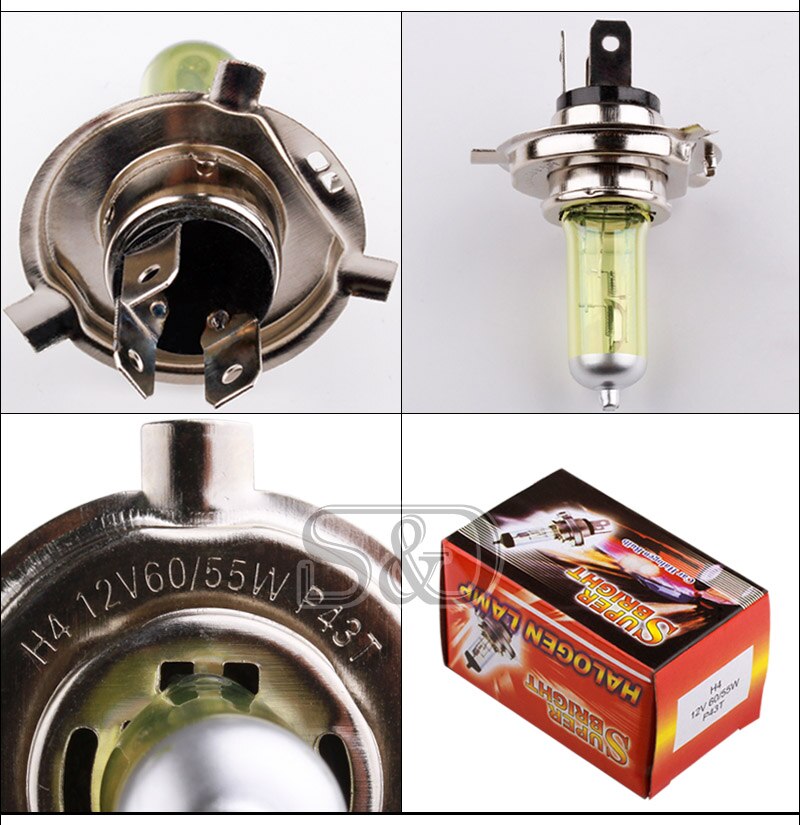 Luces antiniebla amarillas H4 55W, bombilla halógena de alta potencia para faro delantero de coche, fuente de luz de estacionamiento, 60/55W 3000K, 2 uds.