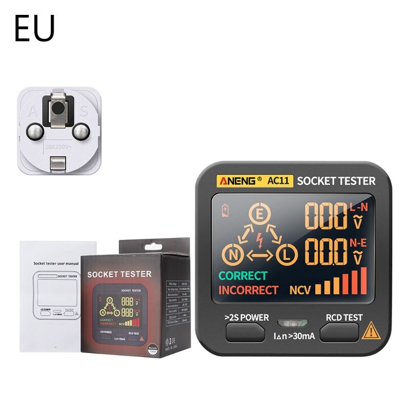 Digital Smart Socket Tester RCD Line Phase Check Detector US/UK/EU/AU/SA Plug B85C