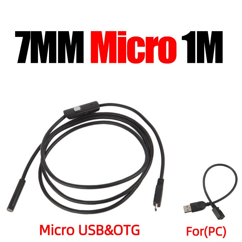 Endoskop til android telefon type c endoskopisk led  ip67 inspektionskamera endoskop smartphone til biler endoskop type c fleksibel: 7mm 1m