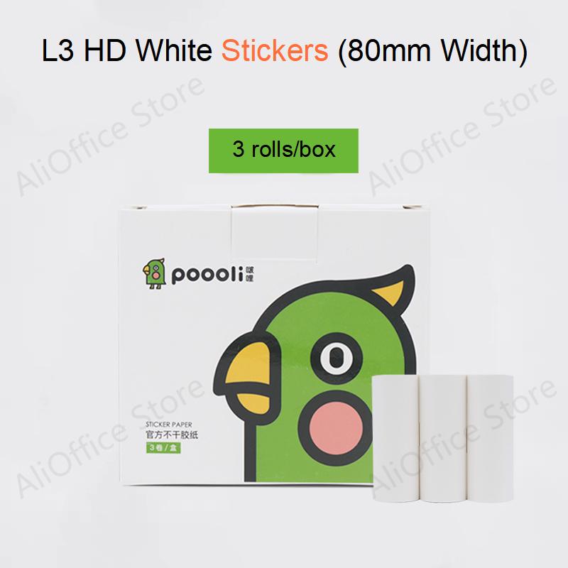 3 Rolls POOOLI Official Label Sticker Paper For L1 L2 L3 For Peripage A6 Paperang Baypage Bluetooth Photo Printer Sticker Maker: 80mm White Sticker