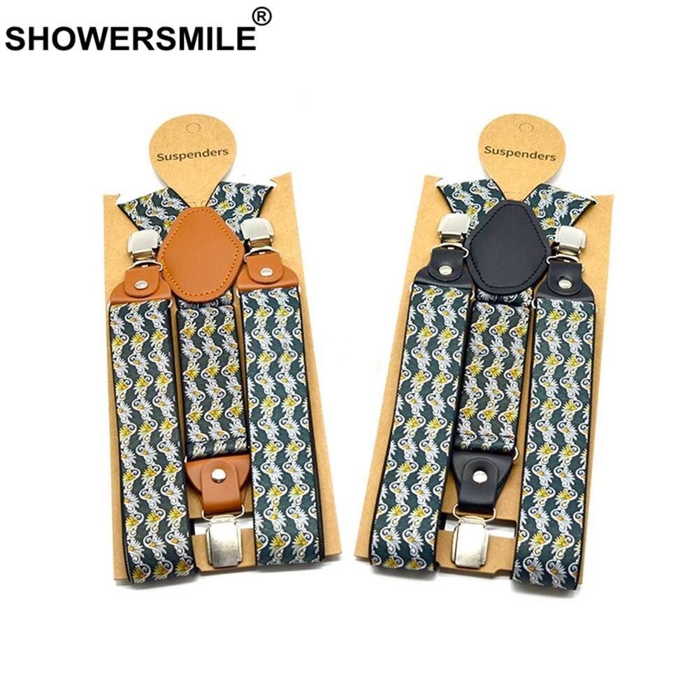 Bretelle con stampa pantaloni da uomo floreale blu scuro bretelle maschili con 3 clip in pelle Y bretelle per adulti regolabili posteriori 120cm * 3.5cm
