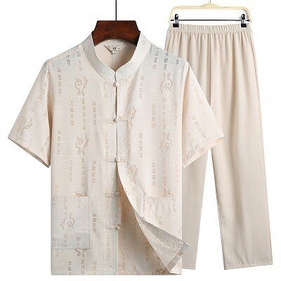 Sheng coco mænd kung fu outfit traditionel kinesisk stil kung fu uniform taichi tang kostume mandlig bomuld fritids skjorte jakkesæt: Beige kung fu-dragt / En størrelse