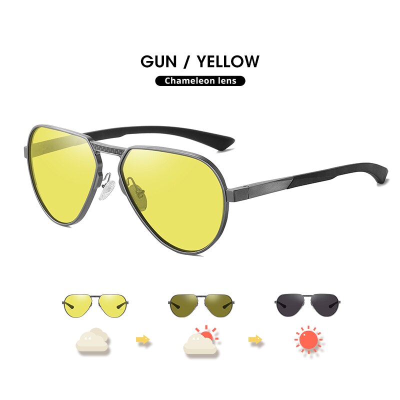 LIOUMO-gafas de sol fotocromáticas de aluminio y magnesio para hombre y mujer, lentes de sol polarizadas con visión nocturna, UV400, zonnebril: Gun-Yellow