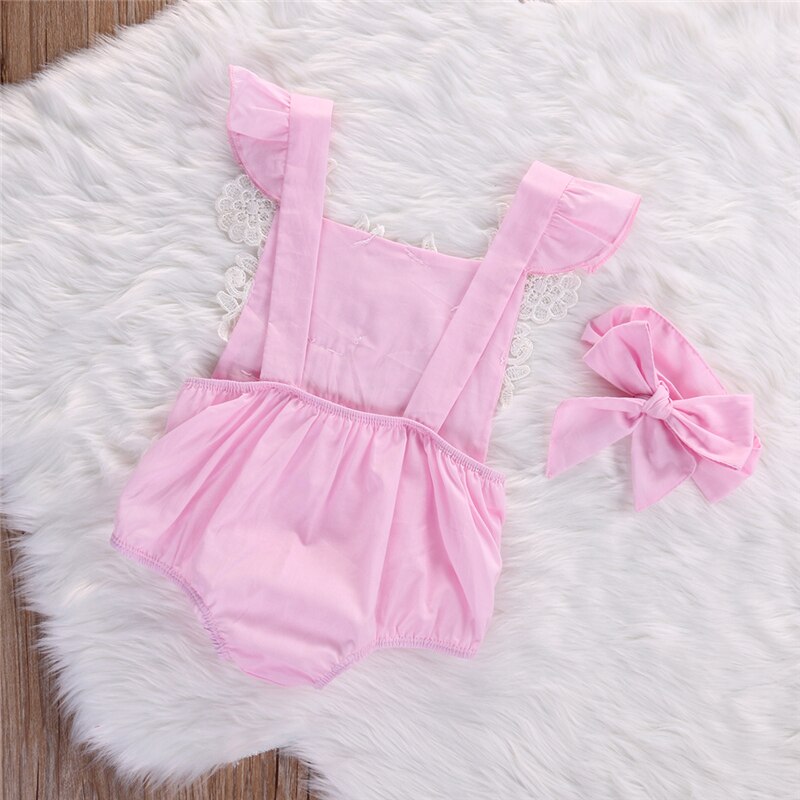 Sommar nyfött spädbarn bebis flicka spets blommig byxdress jumpsuit outfit sommar bomull rosa baby flicka kläder byxor set