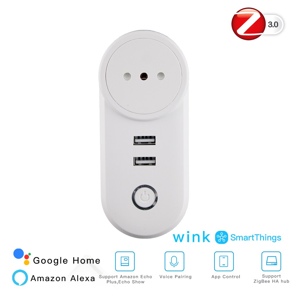 Zigbee 3.0 älykäs pistorasia 2 usb-liitännällä kauko-ääniohjaus toimii smartthings echo plus ja useimmat zigbee hub kanssa: Se älykäs pistorasia