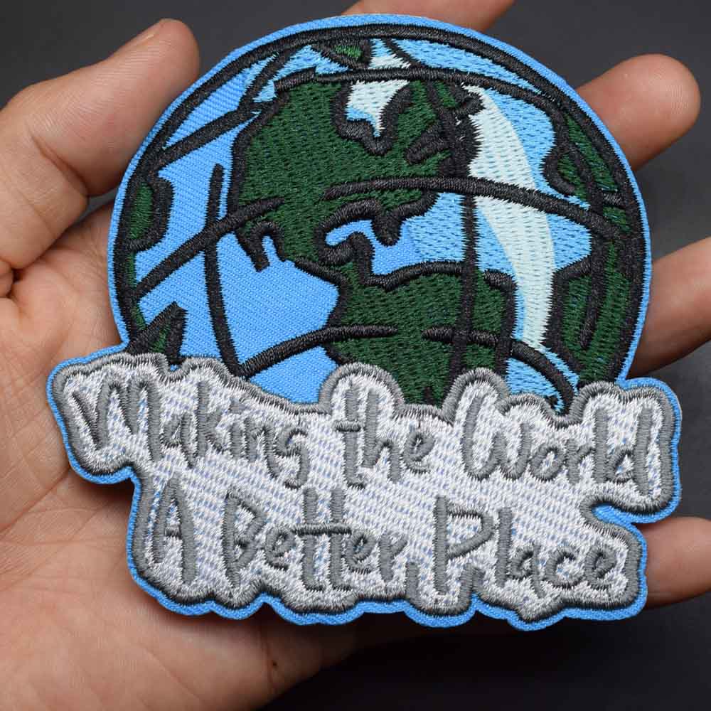 Love Earth Theme Make The World A Better Place Lamb Green Bulb Outdoor Iron On Embroidered Clothes Patches For Clothing