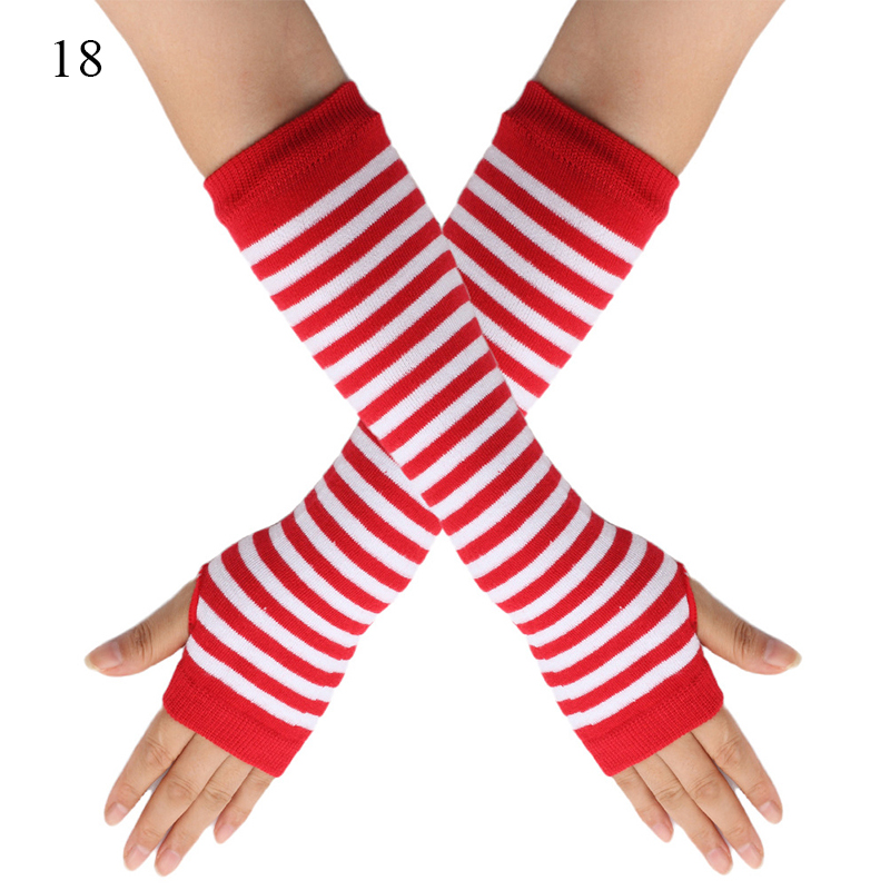 Winter Warm Long Gloves For Women Men Knitted Fingerless Elbow Gloves Red Striped Hip-Hop Mittens Outdoor Elastic Arm warmer: MULTI