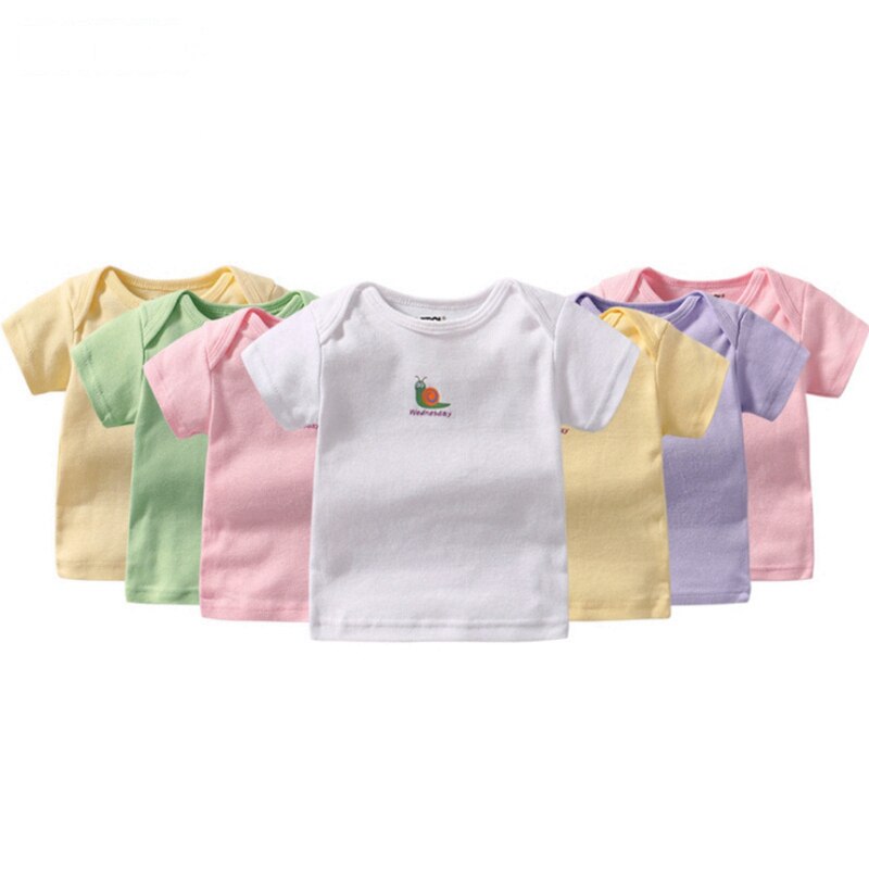 7 stks/partij EEN Stuks EEN Dag Lente/Zomer Kinderen Jongens shortSleeves T-Shirts Katoen Cartoon Auto kinderen Shirt Baby kleding Jongens