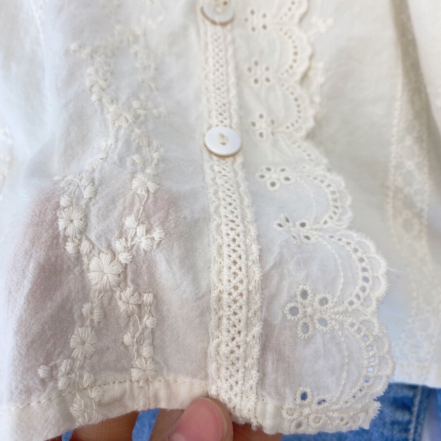 2022 Spring Girls Long Sleeve Lace Floral Blouses Kids Korean Blouses