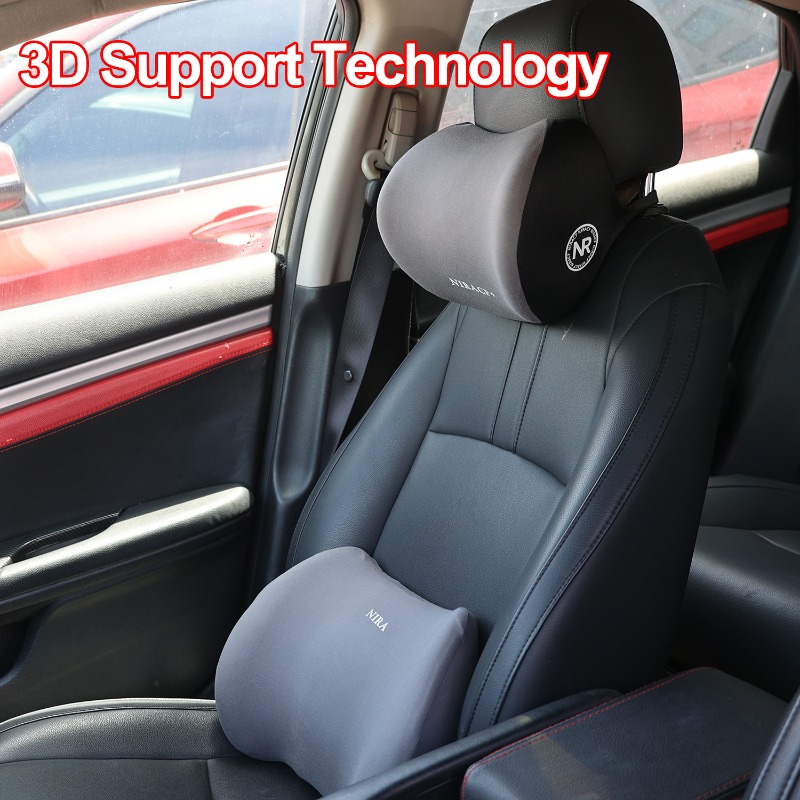 Juego de cojines de asiento de espuma viscoelástica para coche, reposacabezas y soporte de almohada Lumbar para comodidad de conducción, accesorios de cojín para el cuello trasero del coche
