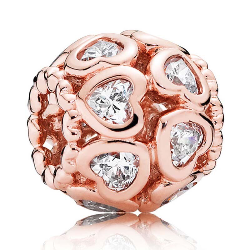 Sparkling Ball Butterfly Love Heart Bonds With Crystal Charm 925 Sterling Silver Beads Fit Bracelet Bangle DIY Jewelry: B11-Rose
