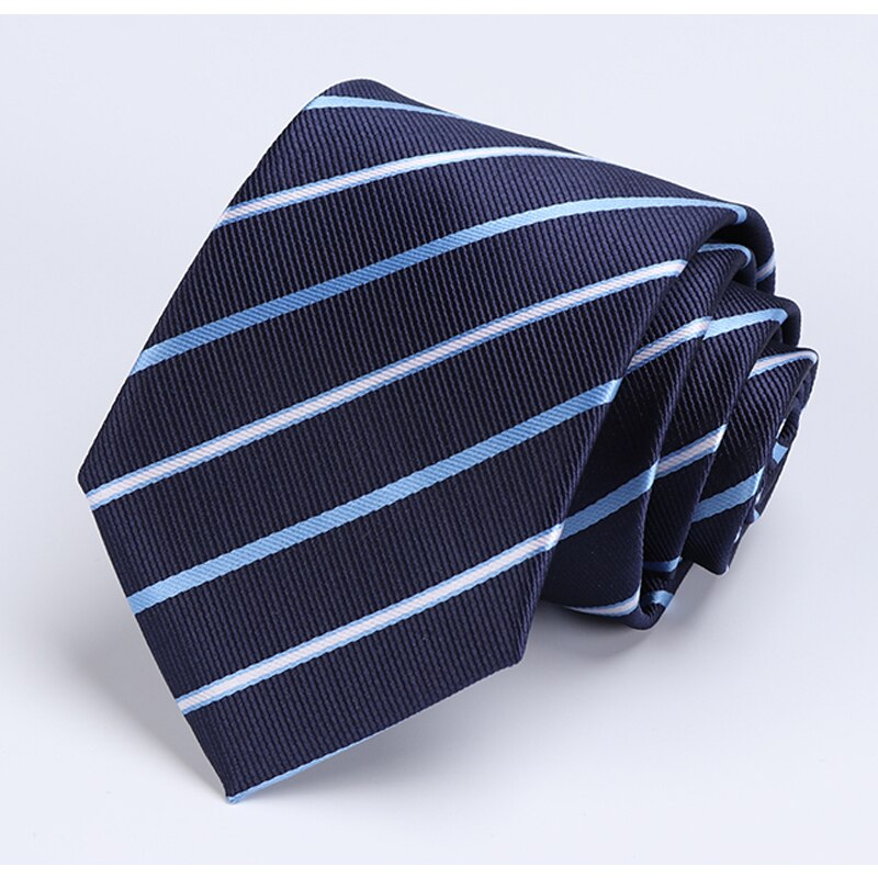 Dark Blue Striped 8cm Wide Ties for Men Business Formal Suit Necktie with Box: 4