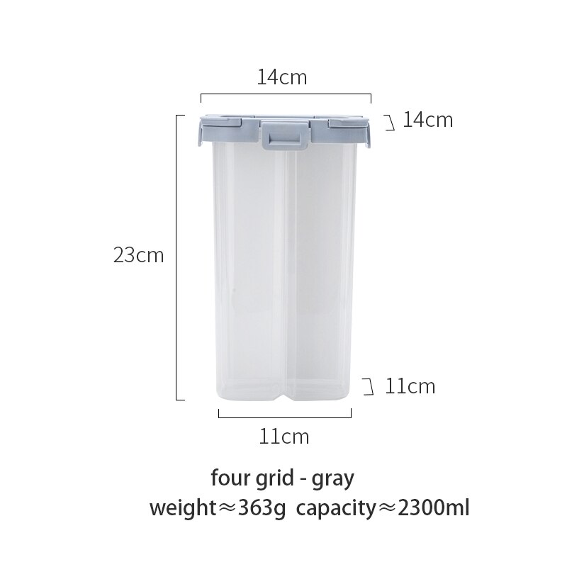 MDZF SWEETHOME2600m Four-Compartment Cereal Containers Storage Containers With Lids Removable Partition Pasta Storage Containers: four grid-gray