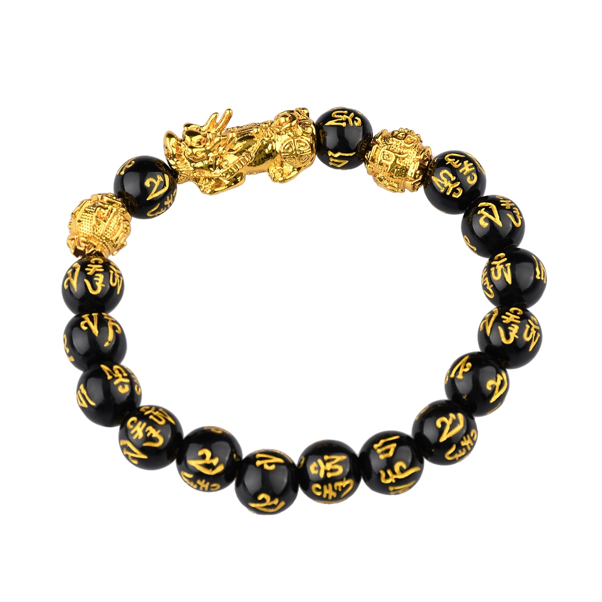 Chinese Traditional Magical Animal Bracelet Feng Shui Black Obsidian Alloy Wealth Bracelet Attract Wealth & Good Luck: Default Title