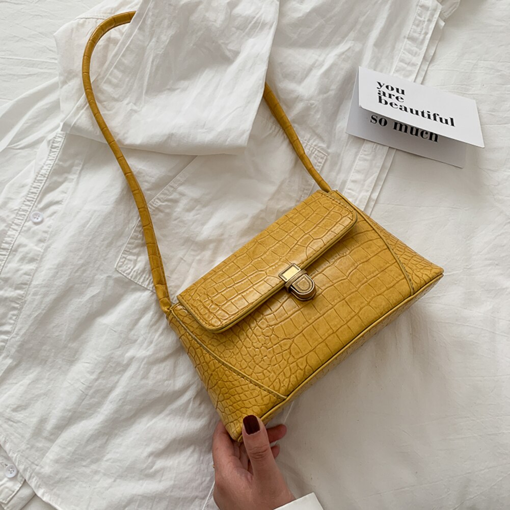 Sacchetto di Acquisto di modo Squisito Retro Casual Donne Borsoni Borse A Spalla Femminile Catena di Borsa In Pelle di Colore Solido: YELLOW