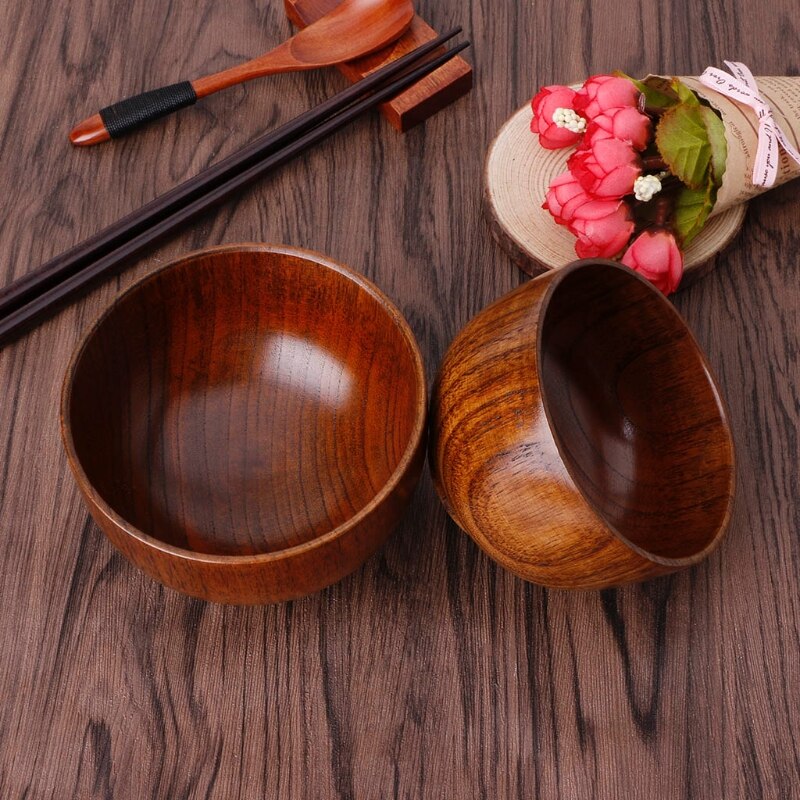 Natural Jujube Wooden Rice Soup Bowl Food Containter Kitchen Utensil Tableware Wooden Bowl
