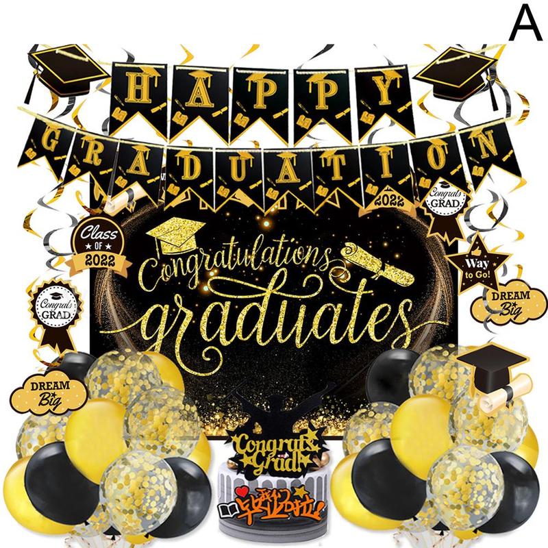 Graduation Party Flag Banners Gold Paper Letter Flags Congratulations Supplies Decoration Paper Bunting Grad H6T7: A